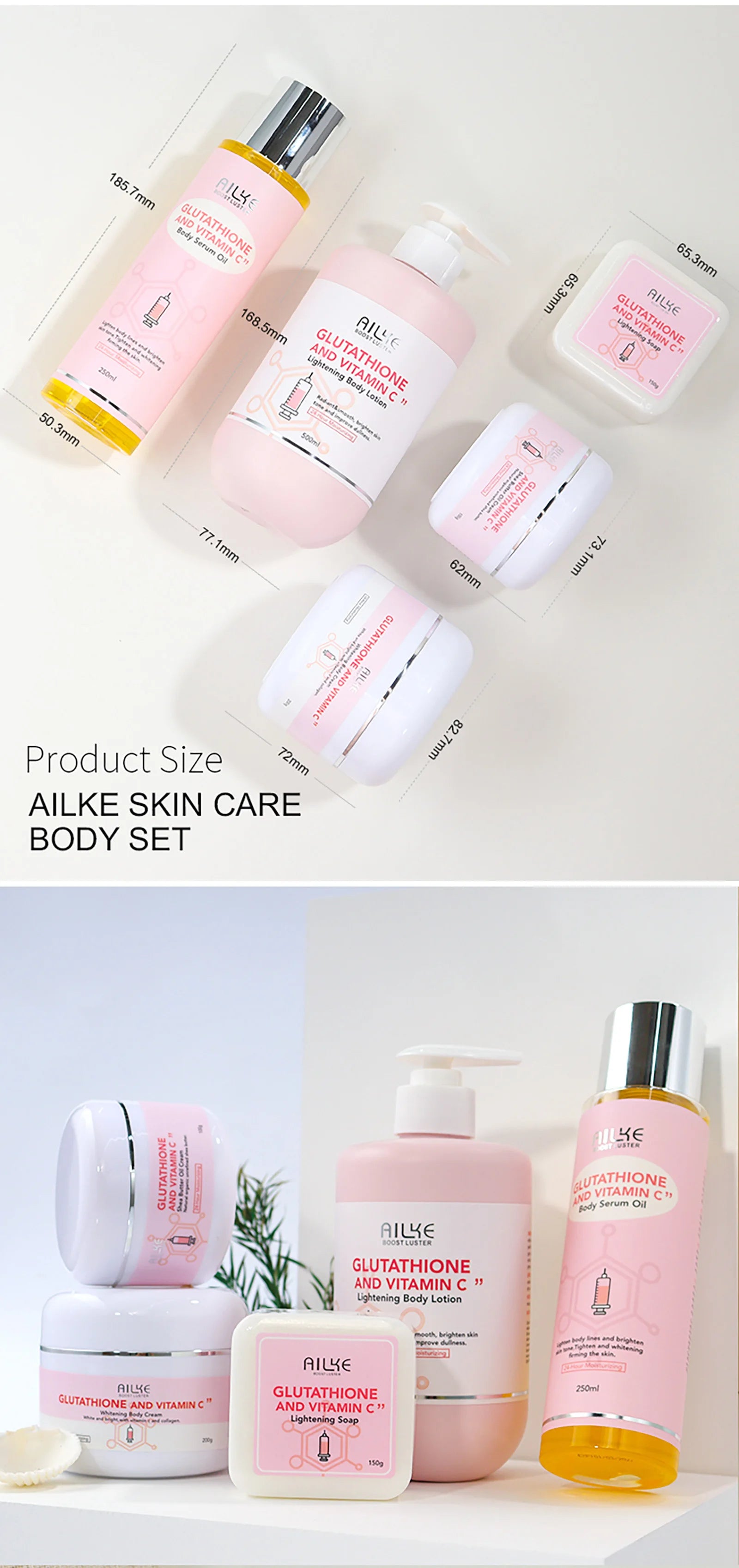 AILKE blanqueamiento eliminar manchas negras loción para el cuidado de la piel Facial crema hidratante glutatión corporal vitamina C piel negra cara nuevo conjunto