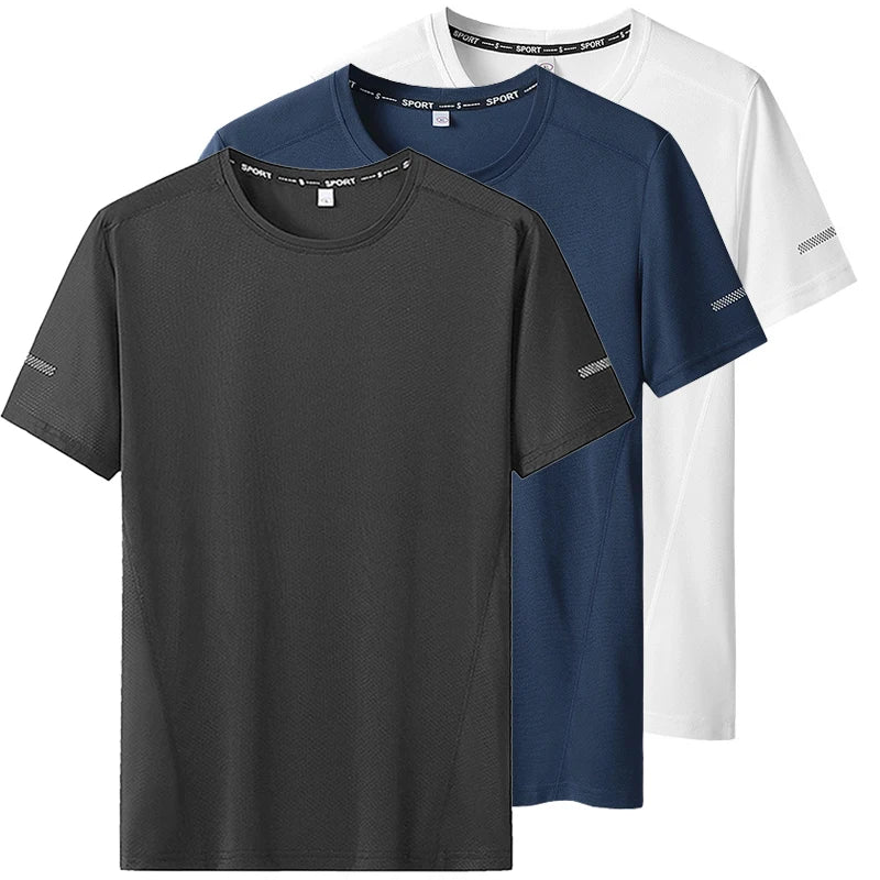 Camiseta deportiva de verano para hombre, camisetas de secado rápido de talla grande 6XL/7XL, camiseta de manga corta con cuello redondo de gran tamaño para Fitness y correr, 3 uds.