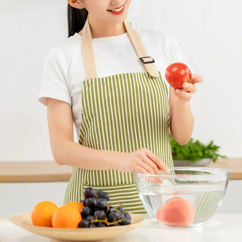Delantal de lino a rayas para el hogar, sin mangas, cuello colgante, elasticidad ajustable, cocina, jardinería, delantal de estilo japonés nuevo
