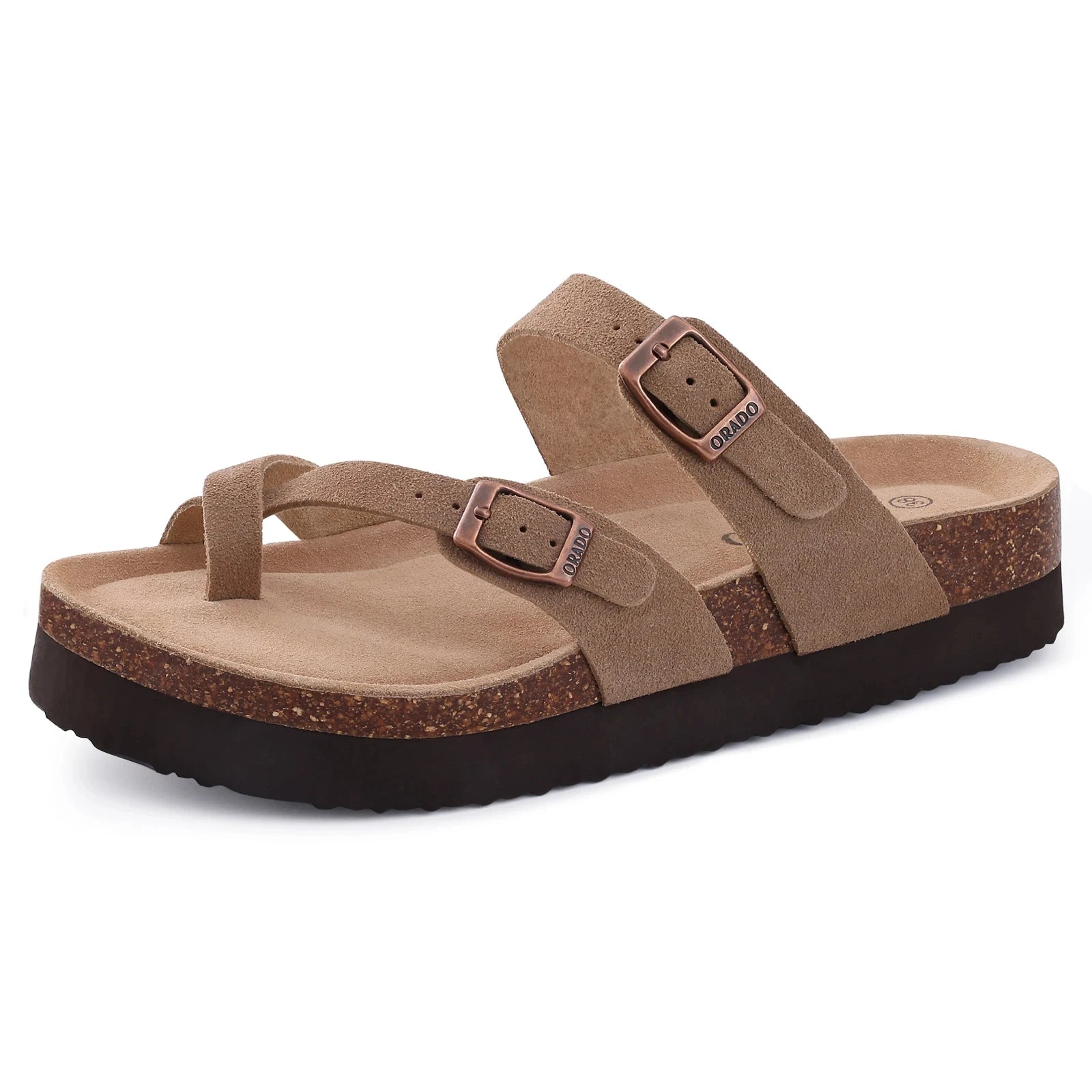 Comwarm Zapatillas tipo zuecos de ante para mujer, mulas de cuero, zapatillas planas clásicas de corcho para hombre, sandalias con reposapiés de corcho para exteriores con soporte para arco