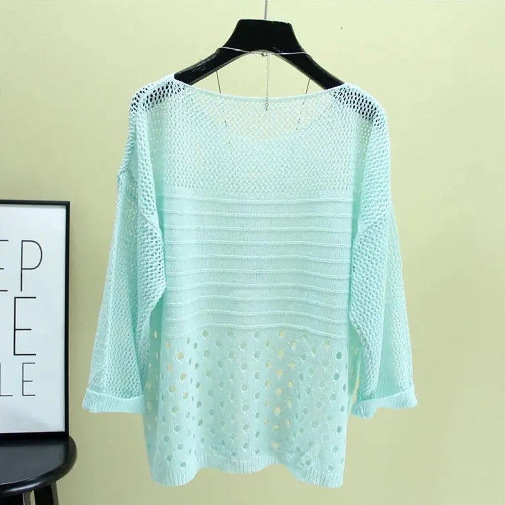 Primavera y novedad de verano, chaleco tejido de seda de hielo, Top calado, parte inferior fina, ropa de calle, camisa para mujer
