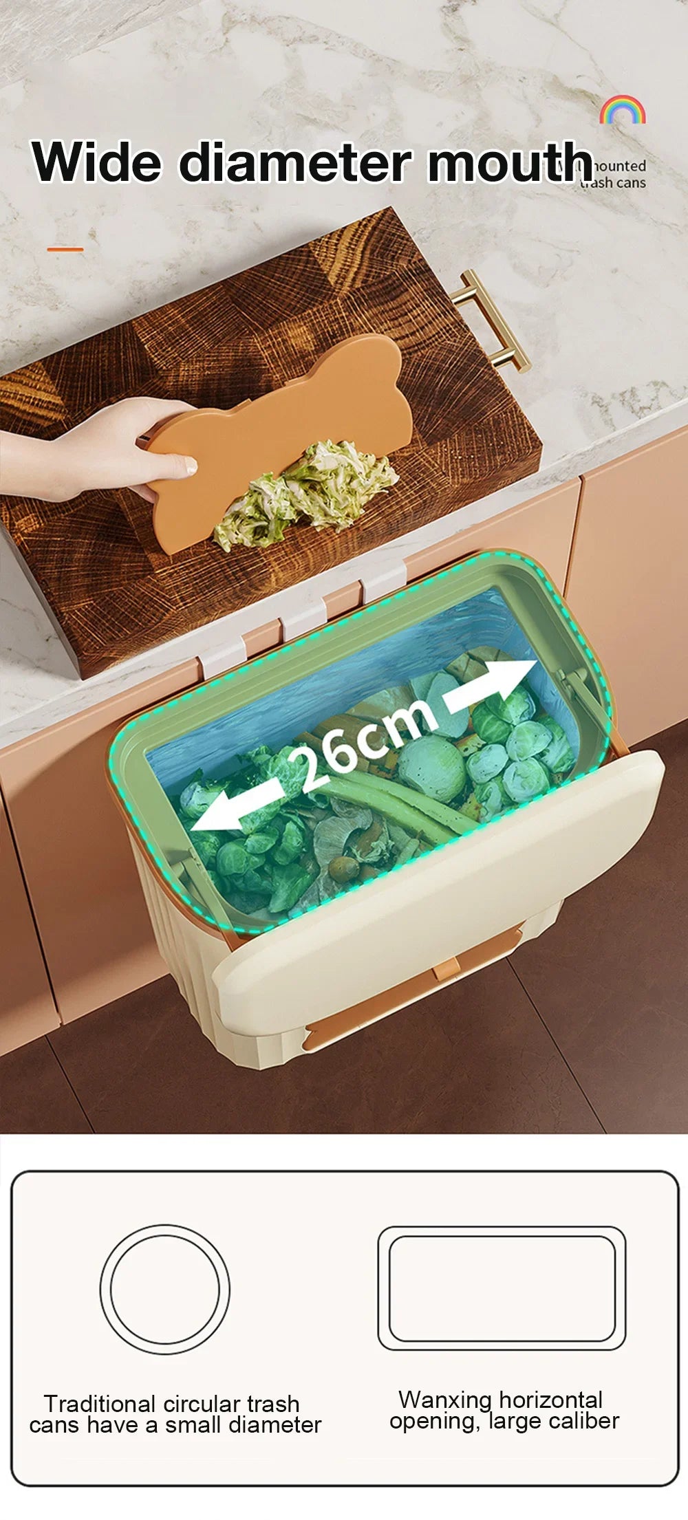 Cesta de basura de cocina de 8,5/12L, cubo de basura montado en la pared con tapa, cubo de basura para baño, cubo de basura para gabinete debajo del fregadero, cubo de Compost