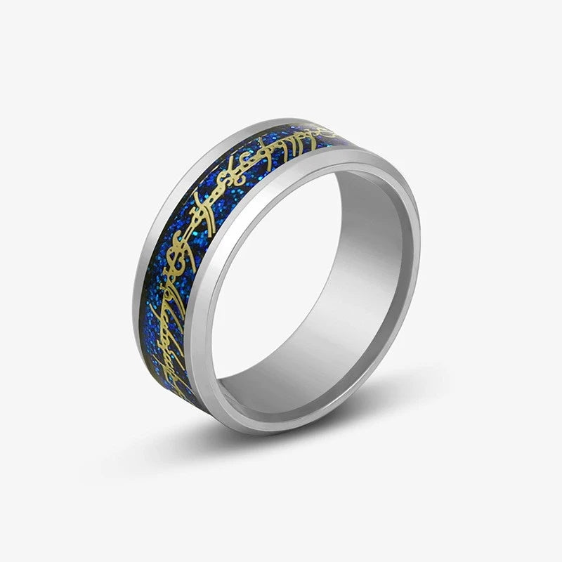 Anillos con diseño de dragón dominante de acero inoxidable de 8mm para hombres y mujeres, anillo Punk con incrustaciones de fibra de carbono azul, bagues pour femme