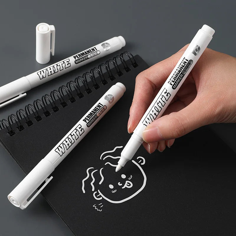 Nuevo 1/2/3 Uds marcador de Metal impermeable pluma de pintura blanca permanente arte de lavado pintura Graffiti bolígrafos tela madera cuero marcador 1MM