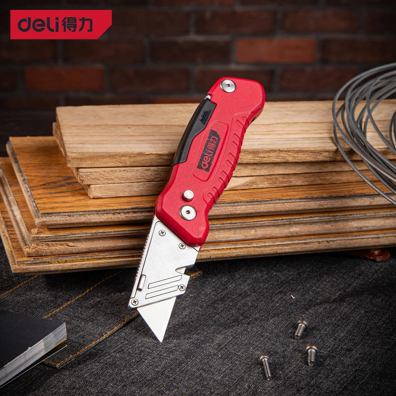 Deli Premium-cortador de caja plegable multifunción, cuchillo profesional de bolsillo de alta resistencia, hoja afilada SK2, papel tapiz couteau