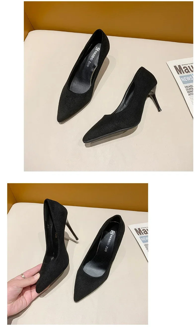 Primavera y otoño nuevos tacones altos negros Mujer boca poco profunda puntiaguda delgada con temperamento Sexy Zapatos individuales Zapatos De Mujer