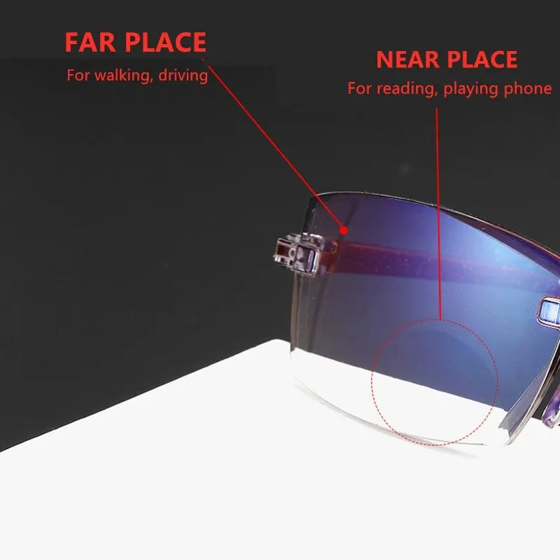 2 pares nuevos hombres mujeres gafas de lectura sin montura Anti luz azul bifocal aumento lejano gafas para presbicia + 150 + 200