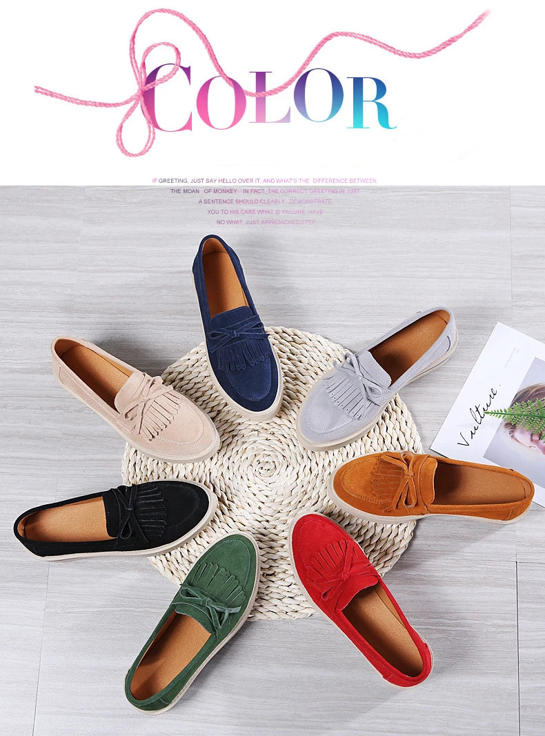 WOIZGIC, zapatos de piel de ante vacuno para mujer, zapatos planos con plataforma y flecos antideslizantes para otoño, zapatos vulcanizados Nowknot