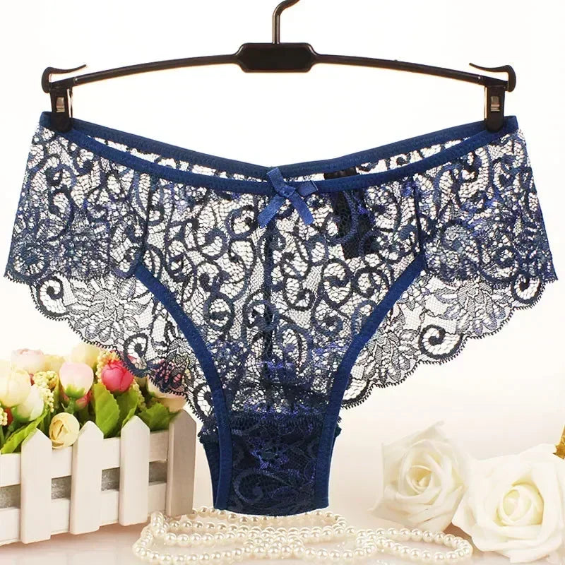 Bragas de encaje sexis de talla grande, lencería para mujer, bragas de encaje transparente transpanrent brillantes, talla grande brasileña femenina S M L XL de talla grande