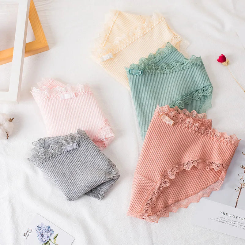 Pack de 3 Bragas de Algodón y Encaje para Mujer