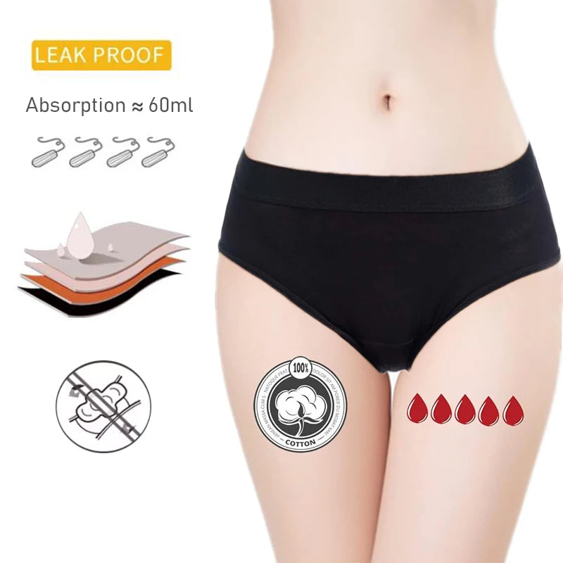 Bragas menstruales absorbentes de 4 capas a prueba de fugas para mujer, pantalones fisiológicos de flujo pesado, calzoncillos posparto de algodón de talla grande