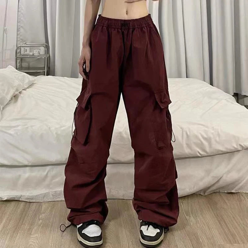 New In Women's Sweatpants Casual Matching Wide Leg Pant Chic Sportswear Loose Cargo Pants Drawstring Joggers Baggy Streetwear