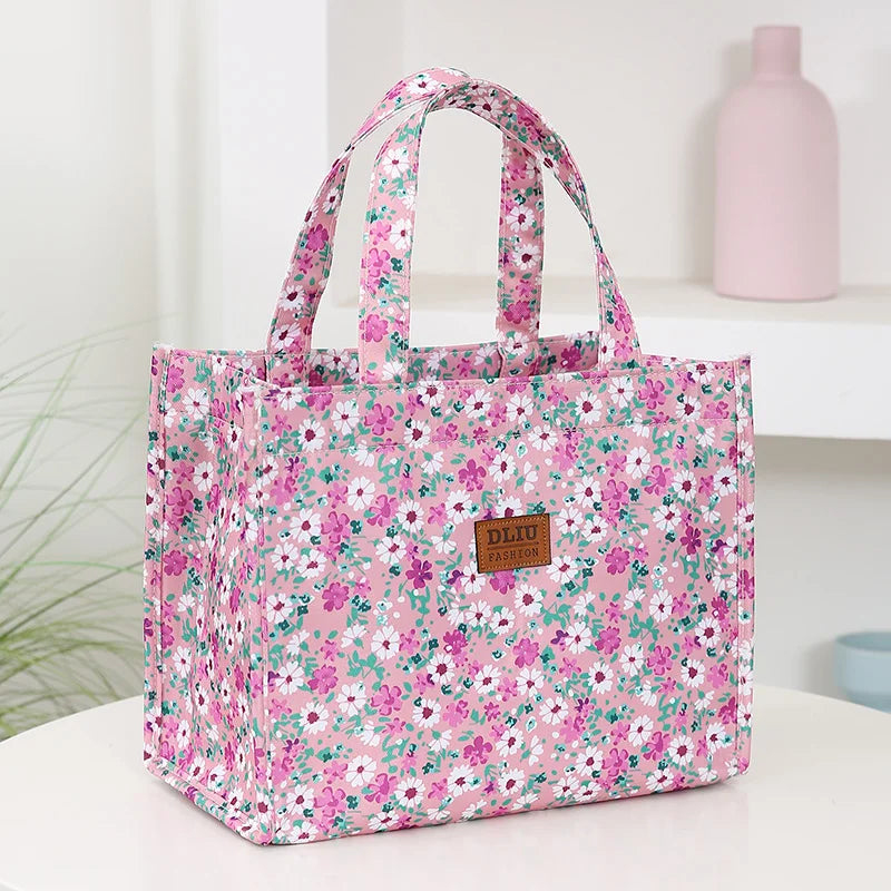 Bolso de mano grueso de gran capacidad con estampado de nailon de nuevo estilo, bolsa de almacenamiento para fiambrera semicerrada con cremallera portátil de trabajo, bolsa bento