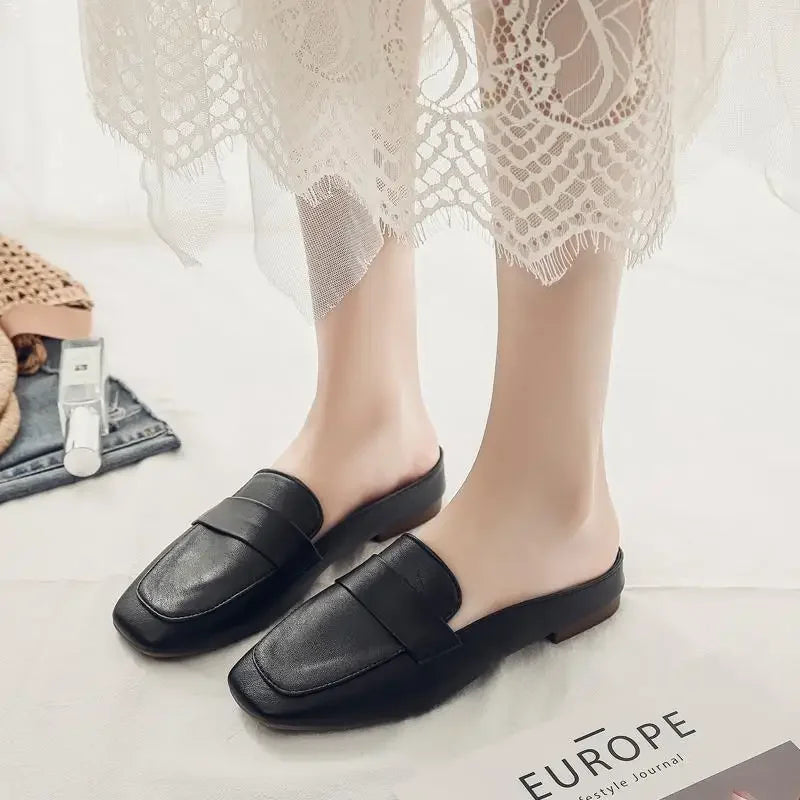 Baotou-Zapatillas planas de cuero suave para Mujer, Zapatos planos sin cordones, suela suave, 2024