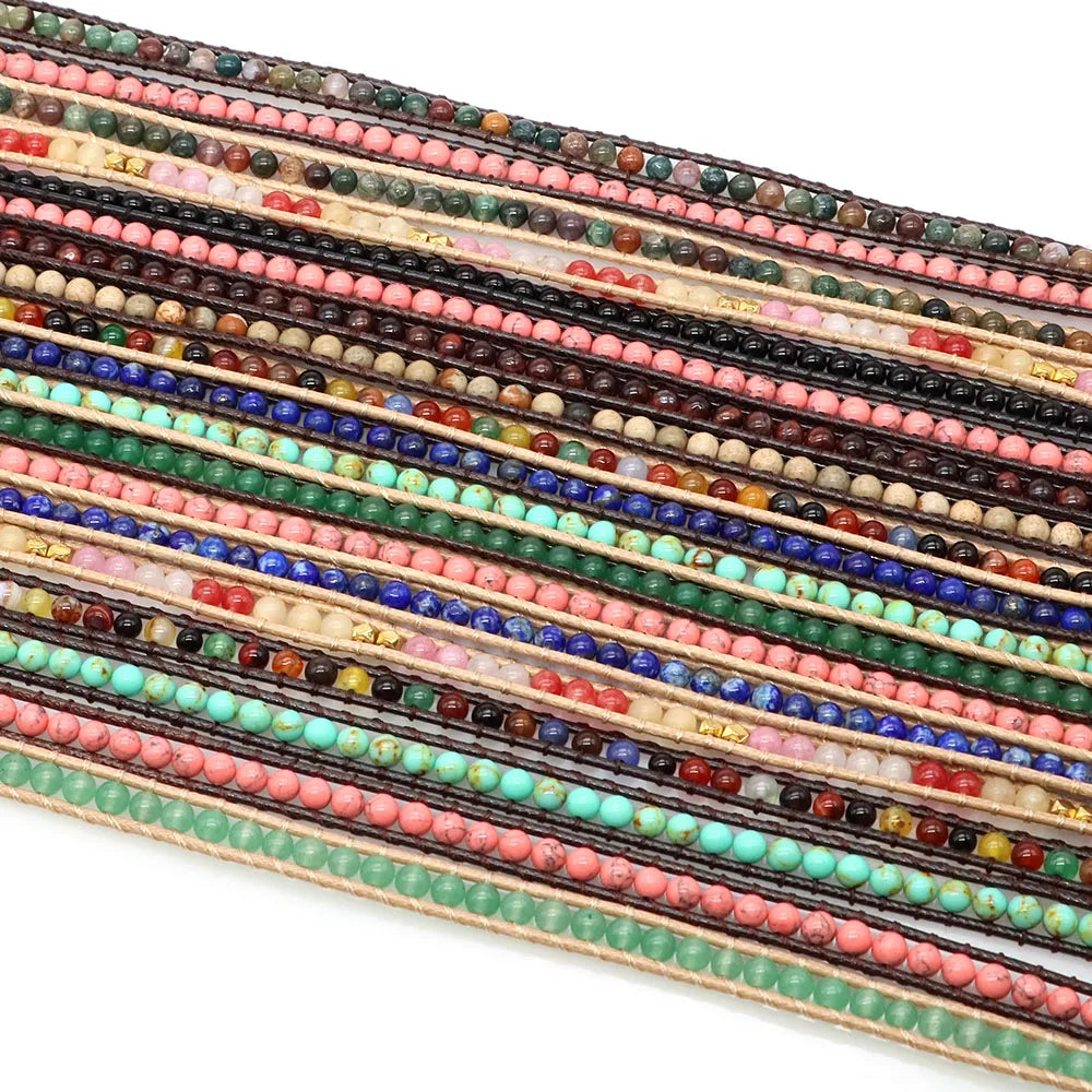 Pulsera de cuentas bohemias de piedra Natural, lapislázuli, 2 hebras, brazalete tejido de cuerda de cuero multicapa para mujeres y hombres, regalo de joyería