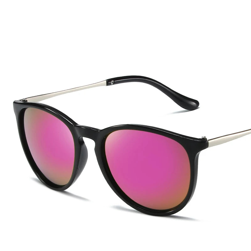 Gafas de sol clásicas con montura metálica populares, gafas de sol redondas para hombres y mujeres, gafas de sol con película reflectante para hombres y mujeres ﻿