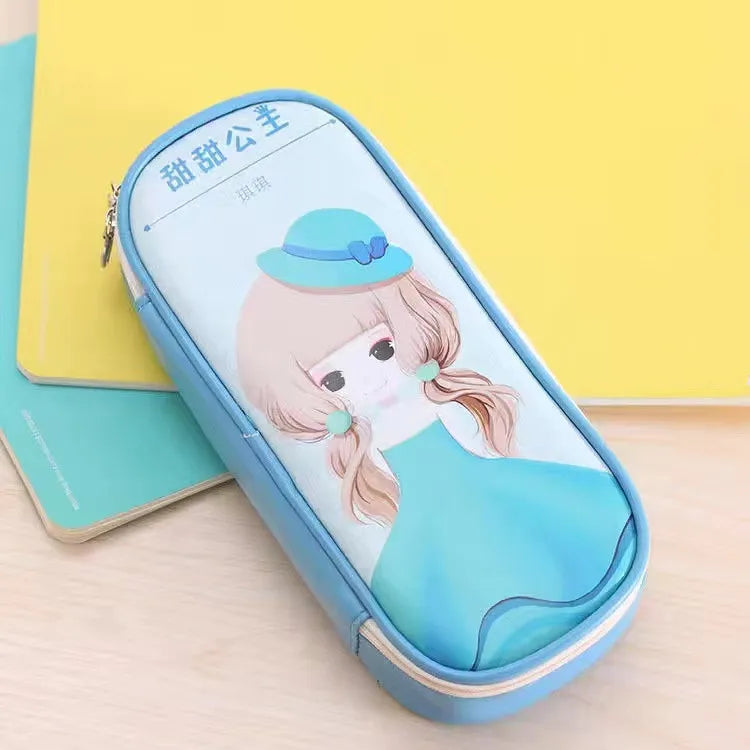 Estuche de cuero PU para lápices de dibujos animados, bolsa de almacenamiento de papelería escolar, estuche bonito para estudiantes, bolsa para bolígrafos para niños, regalos y premios