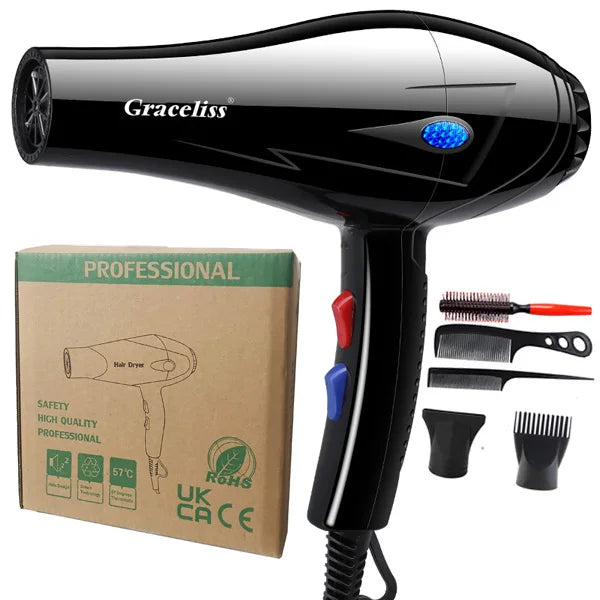 Secador de pelo potente de 1800W, secador de pelo con ajuste en frío y caliente, calentamiento rápido, recolección de aire, con 5 regalos