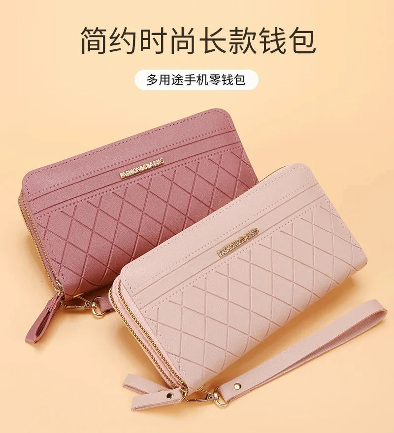 Cartera larga para mujer, monederos con borlas, tarjetero, billeteras con doble cremallera, bolso de mano de cuero Pu, bolso de lujo para dinero y teléfono