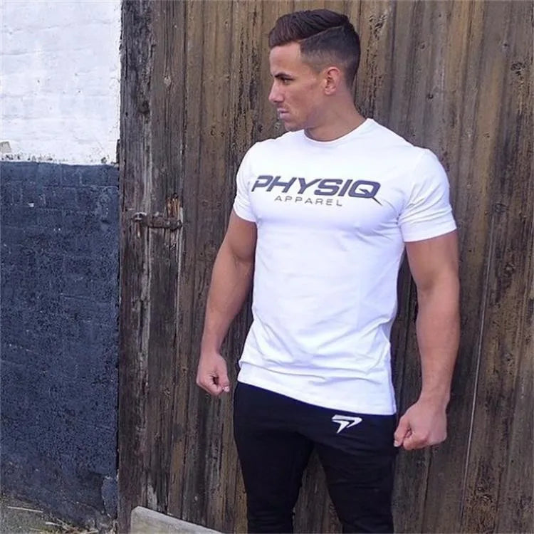 Camiseta de culturismo para hombre, camisetas de algodón ajustadas para Fitness, camisetas ajustadas de manga corta a la moda para hombre, camisetas, ropa