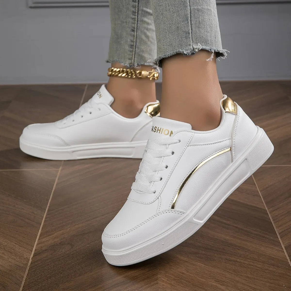 Baasploa Zapatillas de deporte informales para mujer Zapatillas de plataforma de cuero para mujer Zapatos de skate cómodos clásicos antideslizantes