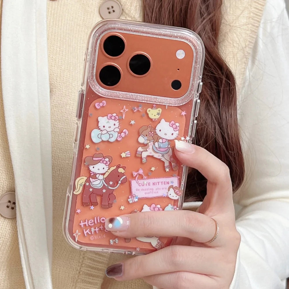 Preciosa funda de teléfono KT con dibujos animados para iPhone 17 Pro 16 Pro 15 14 13 Pro Max, funda protectora trasera minimalista de lujo de alta gama