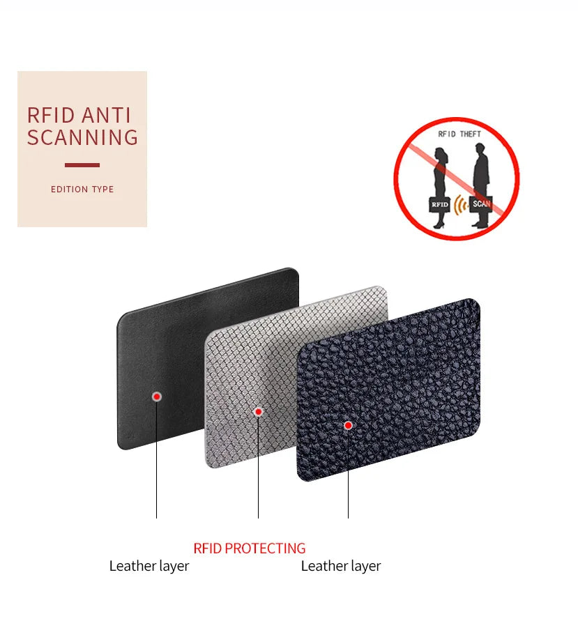 Tarjetero de cuero genuino para hombre y mujer, cartera pequeña con cremallera, monedero sólido, diseño de acordeón, identificación Rfid, bolsas para tarjetas de crédito comerciales