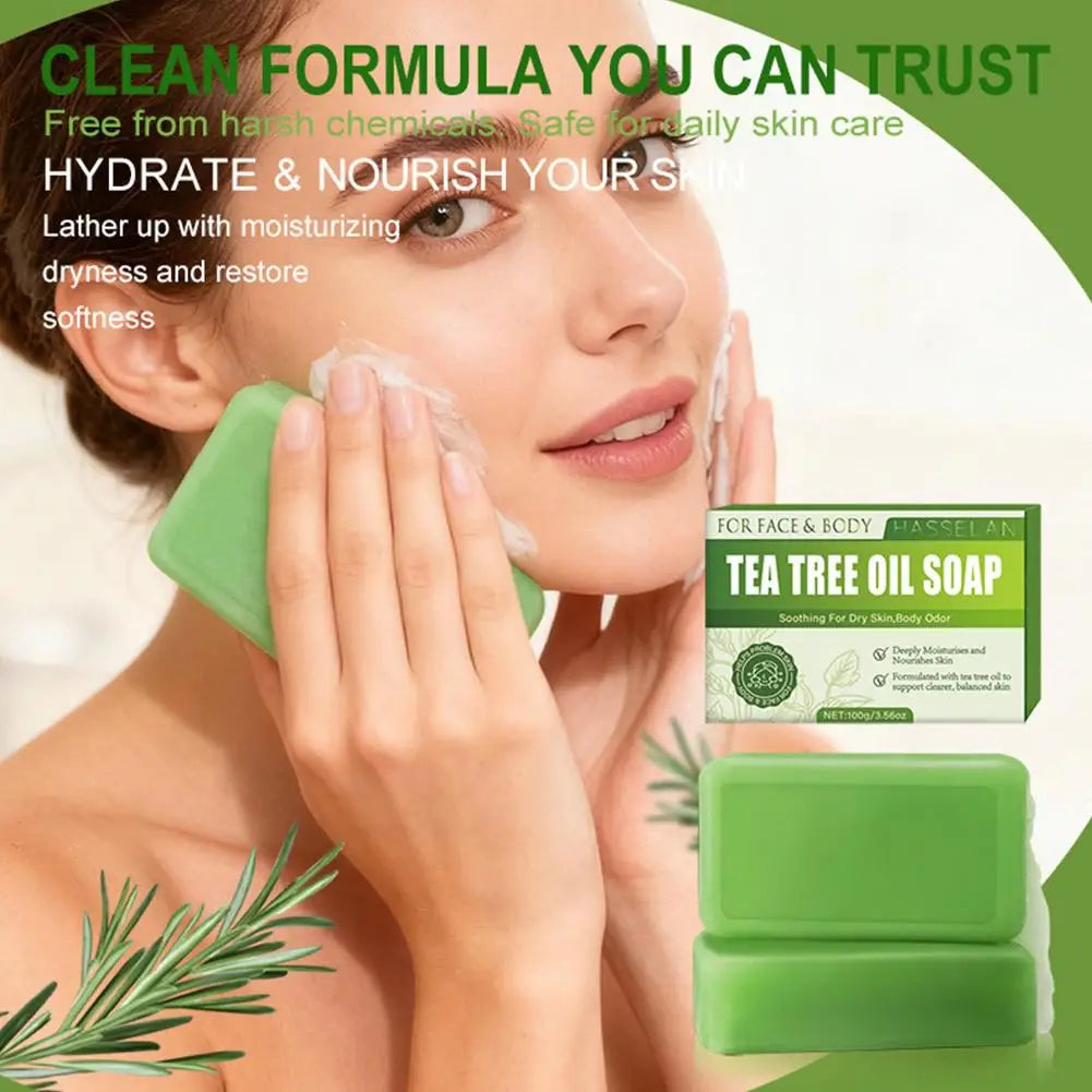 Jabón de Árbol de Té Verde, Jabón en Barra con Aceite de Árbol de Té, Jabones Naturales para Limpiar la Piel del Rostro, Cuerpo y Manos, Jabón en Barra Exfoliante Suave