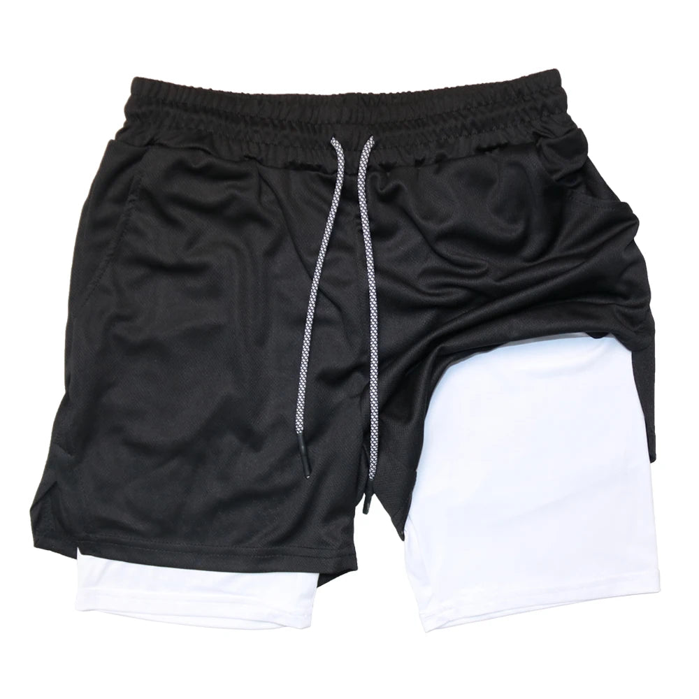 Pantalones cortos deportivos de doble capa para hombre, pantalones cortos deportivos 2 en 1 para entrenamiento de gimnasia, entrenamiento de secado rápido, trote, doble cubierta, verano