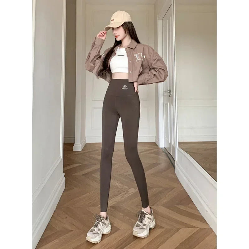 M-XL pantalones de tiburón para mujer, mallas finas de cintura alta para levantar el vientre y la cadera, mallas negras para pies pequeños, primavera Otoño Invierno