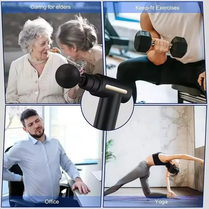 Pistola de masaje eléctrica, herramienta de masaje de percusión de tejido profundo de 4 piezas, relaja los músculos en partes del cuerpo y alivia el dolor.