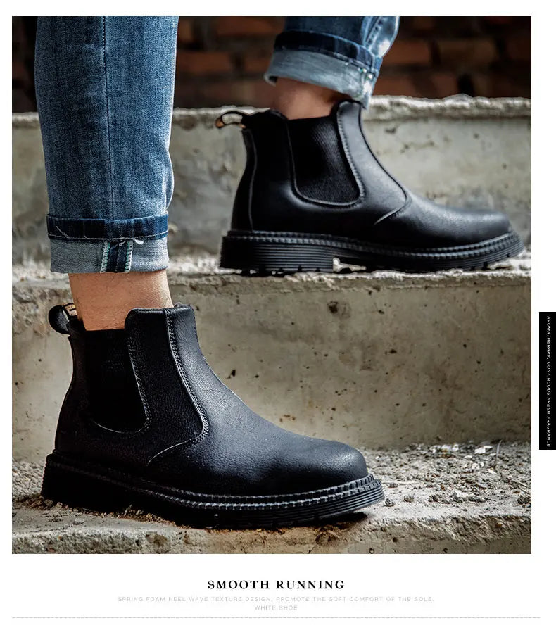 Botas de trabajo Lerther para hombre, zapatos de seguridad indestructibles, zapatillas de trabajo a prueba de pinchazos con punta de acero, zapatos de trabajo para hombre