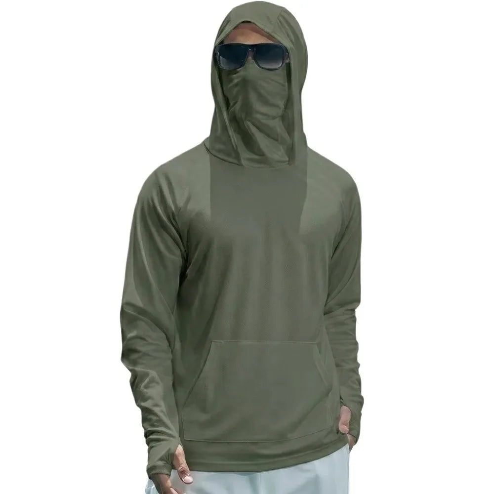 Camiseta de Manga Larga con Capucha para Hombre, Protección Solar UPF50+, de Secado Rápido, para Correr, Pesca, Deporte, Estilo Urbano