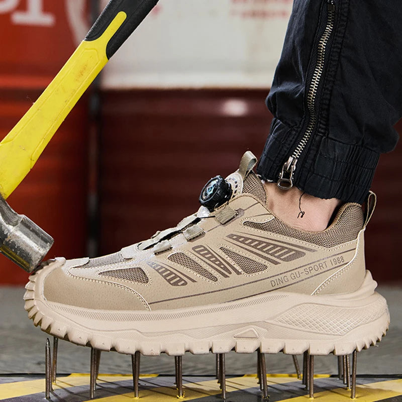 Zapatos de seguridad para el trabajo para mujeres y hombres, zapatillas de trabajo antipinchazos, zapatos indestructibles con botón giratorio, botas de trabajo antideslizantes