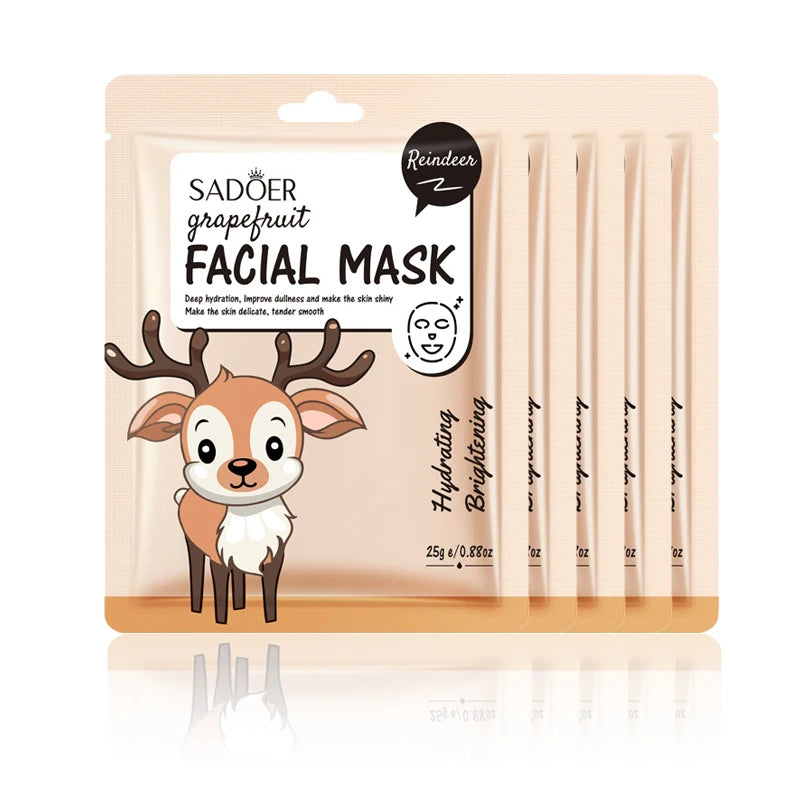 5 uds SADOER dibujos animados frutas frescas máscaras faciales hidratante calmante iluminador mascarilla Facial hidratante para el cuidado de la piel Facial