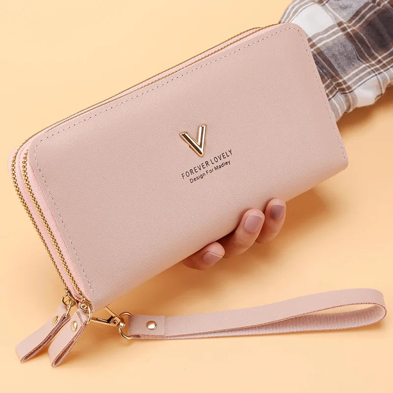 Cartera larga para mujer, monederos con borlas, tarjetero, billeteras con doble cremallera, bolso de mano de cuero Pu, bolso de lujo para dinero y teléfono