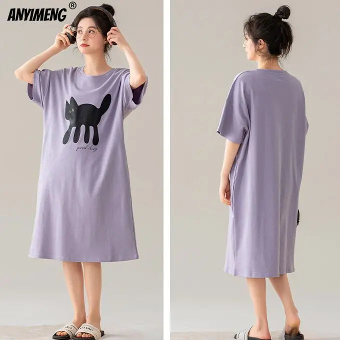 100% ALGODÓN! Camisón de verano para mujer de talla grande M-4XL, nuevo camisón antibacteriano HQ, camisón de manga corta, vestido informal