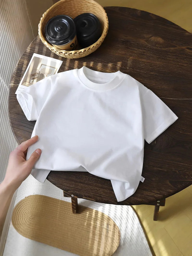 Camiseta Informal de Verano para Niños de 2 a 8 Años, 100% Algodón, Color Sólido, Top de Manga Corta para Niñas, Cuello Redondo, Ropa Suave y Transpirable para Niños