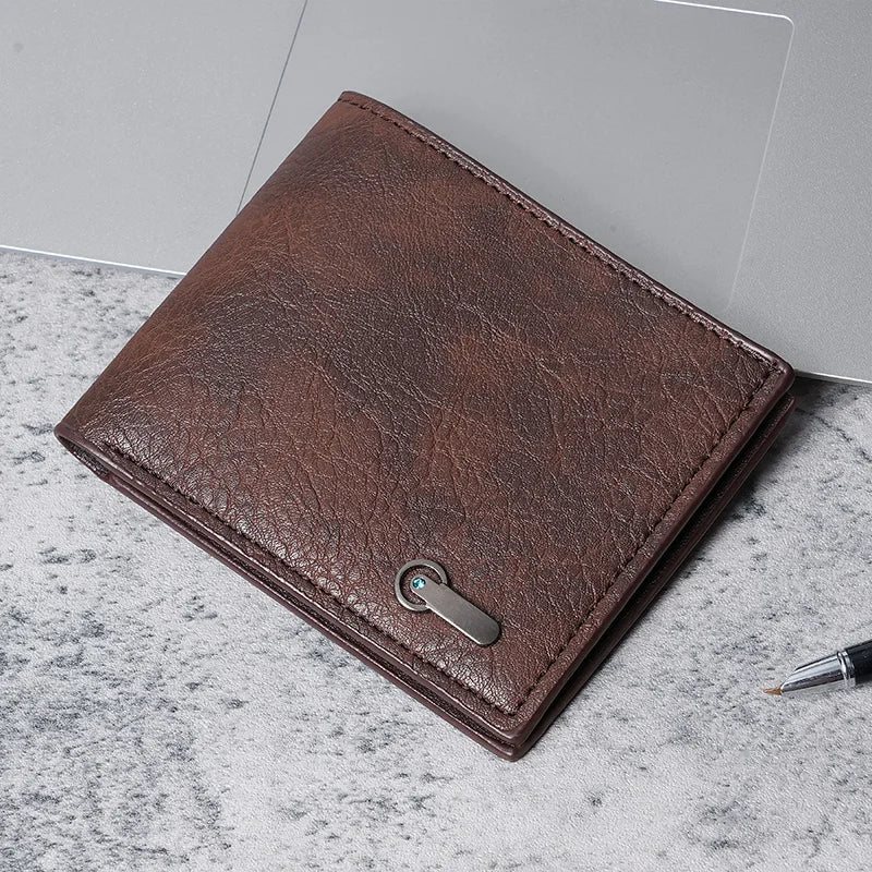 Cartera corta multitarjeta para hombre, billetera informal de moda, delgada, doble pliegue, horizontal, suave, nueva