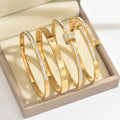 Pulsera apilable de acero de titanio para parejas, brazaletes de acero inoxidable con circonitas brillantes, color dorado, regalo de joyería para mujer