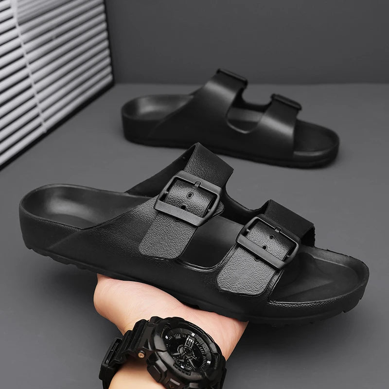 Zapatillas suaves ajustables de verano para hombre, chanclas planas de EVA con forma de nube, sandalias ligeras antideslizantes de Color sólido para playa de talla grande