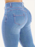 Apertura de cremallera abotonada, pantalones vaqueros mini acampanados elegantes y sexys, adelgazantes, de cintura alta, azules, lavables, que mejoran las nalgas
