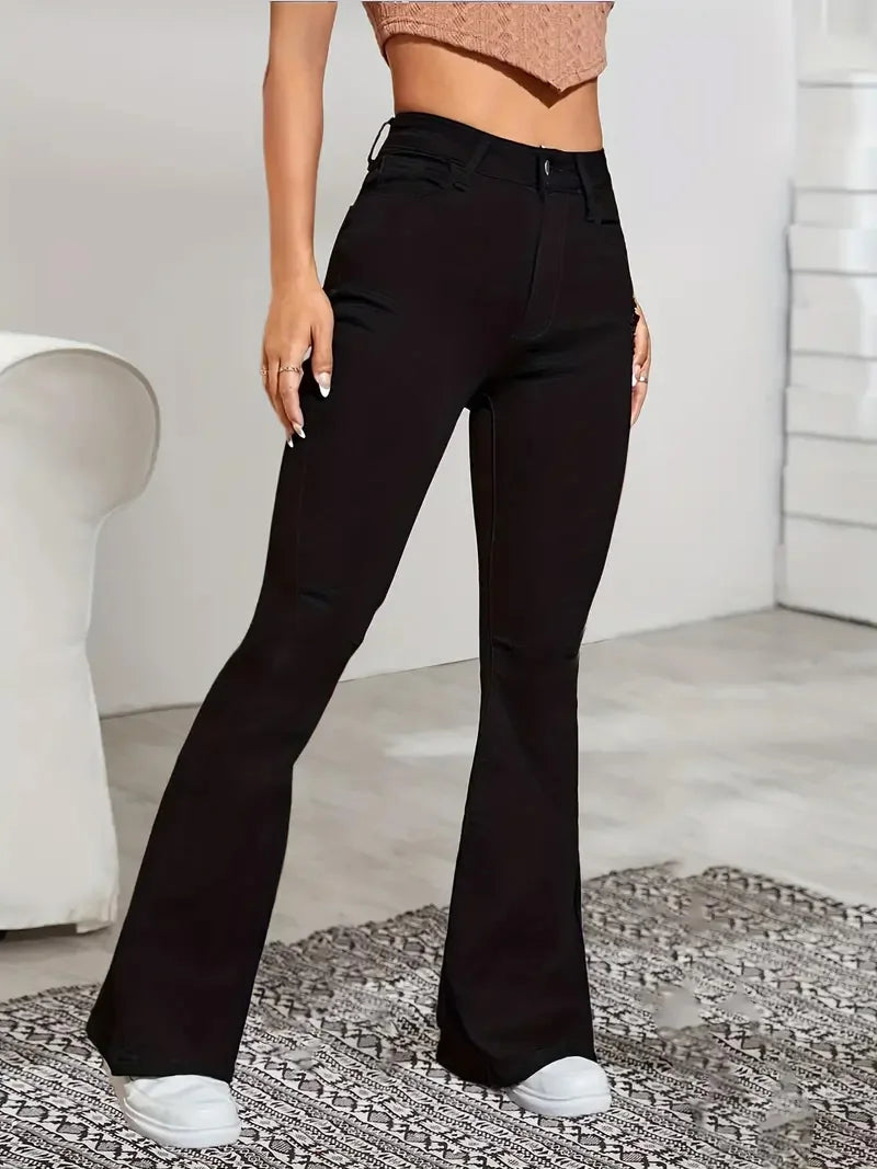 Pantalones vaqueros elásticos acampanados con bigote para mujer, pantalones vaqueros grises de cintura alta con parte inferior acampanada, pantalones largos Punk clásicos Y2K para mujer