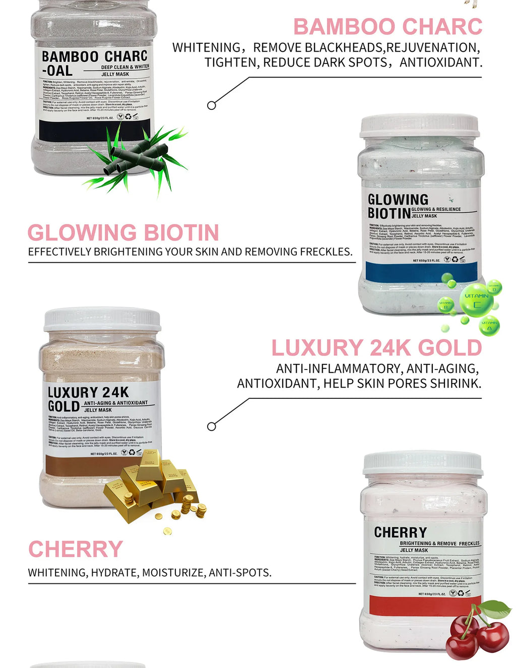 6 uds máscara de gelatina en polvo al por mayor 650G máscaras profesionales uso en salón de belleza productos para el cuidado de la piel Facial