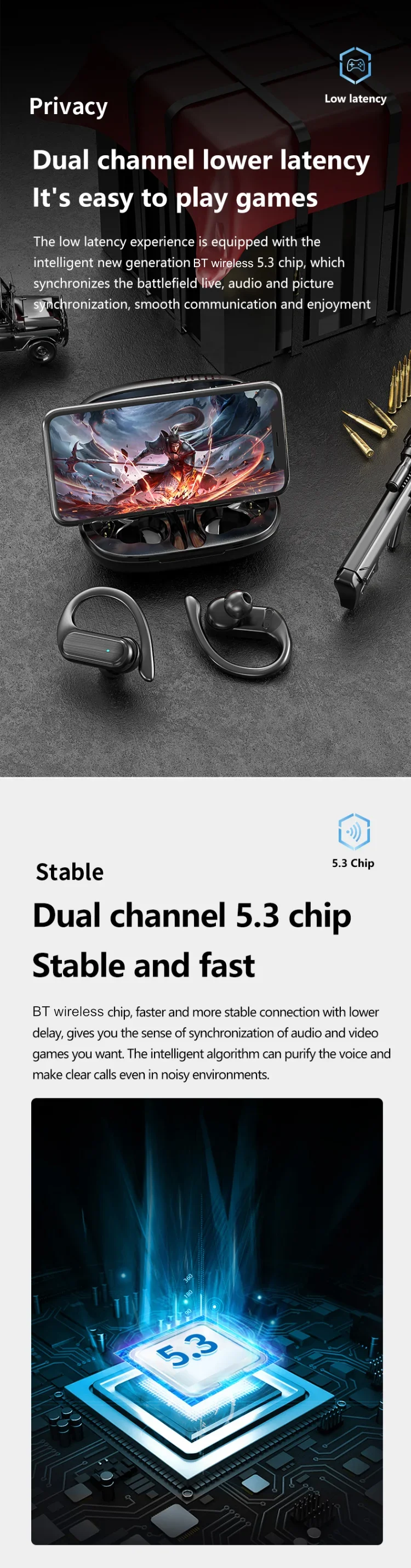 Para CB & JBL Bluetooth TWS auriculares inalámbricos A520 Auricles auriculares ganchos para las orejas juego auriculares deportivos Control táctil auriculares con micrófono