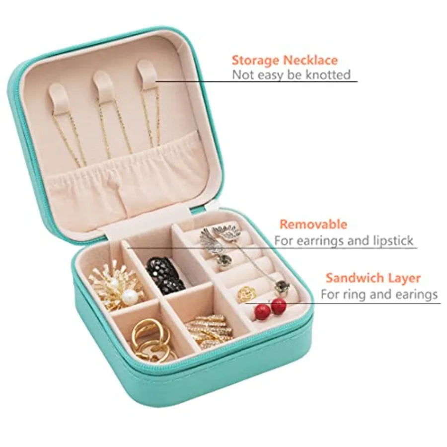 Mini estuche de viaje para joyería, pequeño organizador de joyas portátil, caja de almacenamiento portátil para anillos, pendientes, collares, regalos