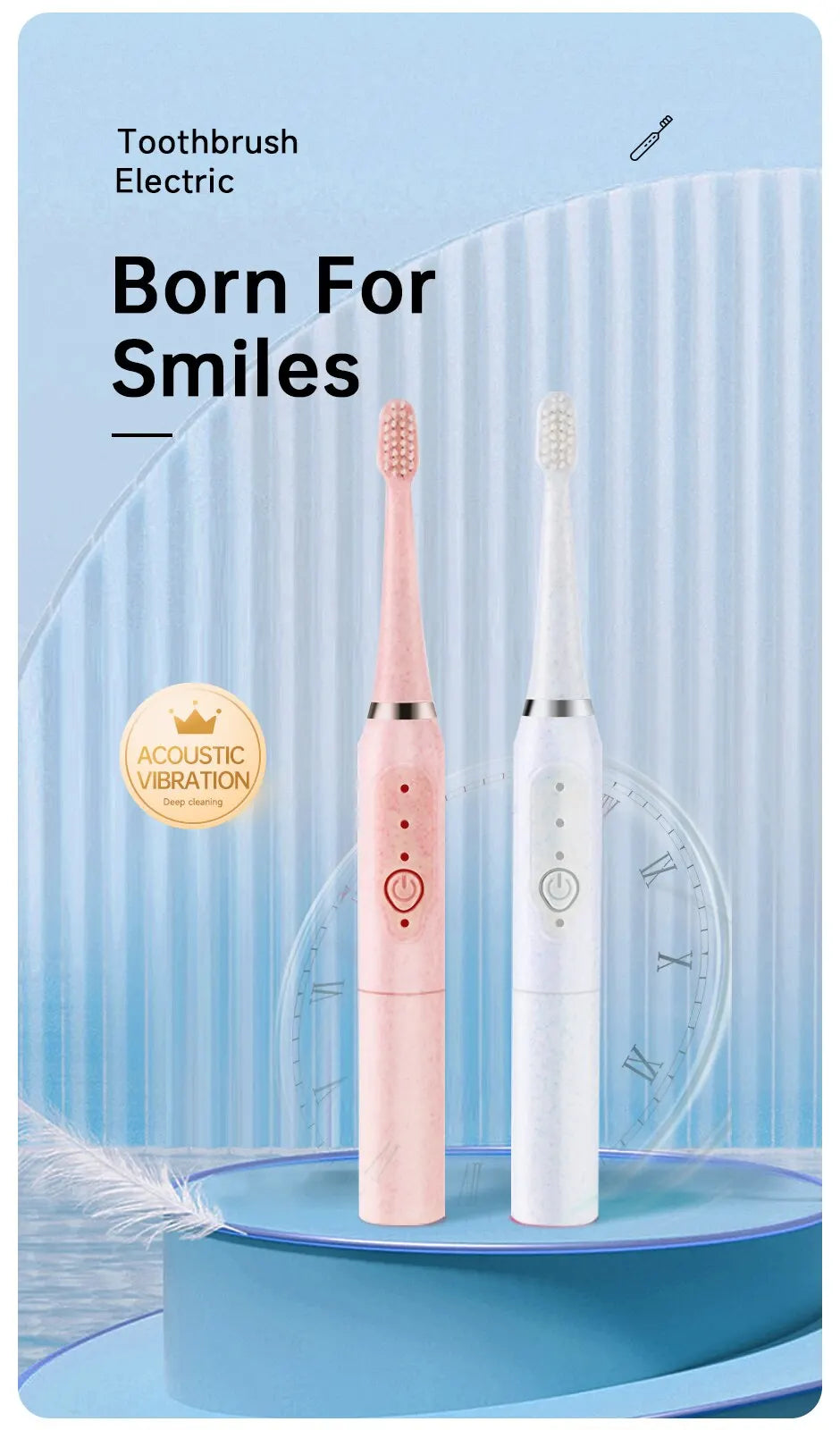Jianpai-cepillo de dientes eléctrico para hombres y mujeres adultos, cepillo de dientes eléctrico sónico, no recargable, piel suave, totalmente automático, impermeable, Coupl