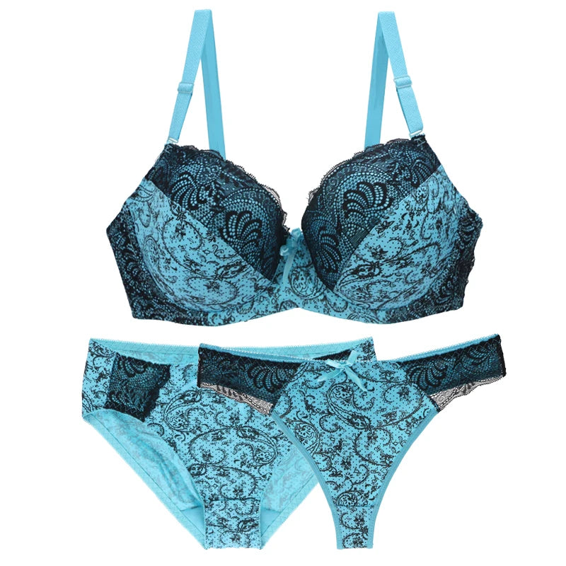 Neell-Conjunto de sujetador de realce sin costuras para mujer, ropa interior de 3 piezas, copa BCDEF, Beige, negro, azul, morado, rojo, blanco, lencería de talla grande