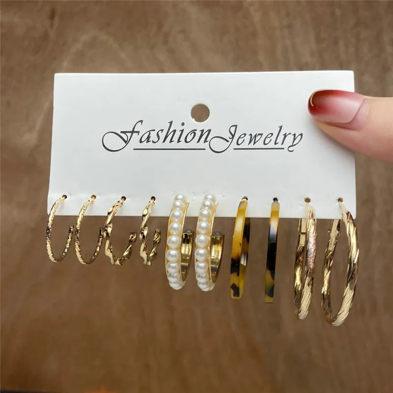 Conjunto de pendientes de aro bohemios de círculo grande para mujer, pendiente de perla Vintage bohemio de Color dorado, pendientes de circonita con forma de corazón, regalos de joyería
