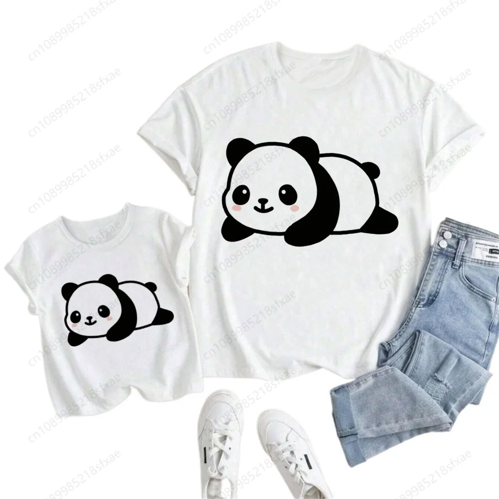 Camiseta de verano para niños y niñas, ropa blanca con Panda de dibujos animados